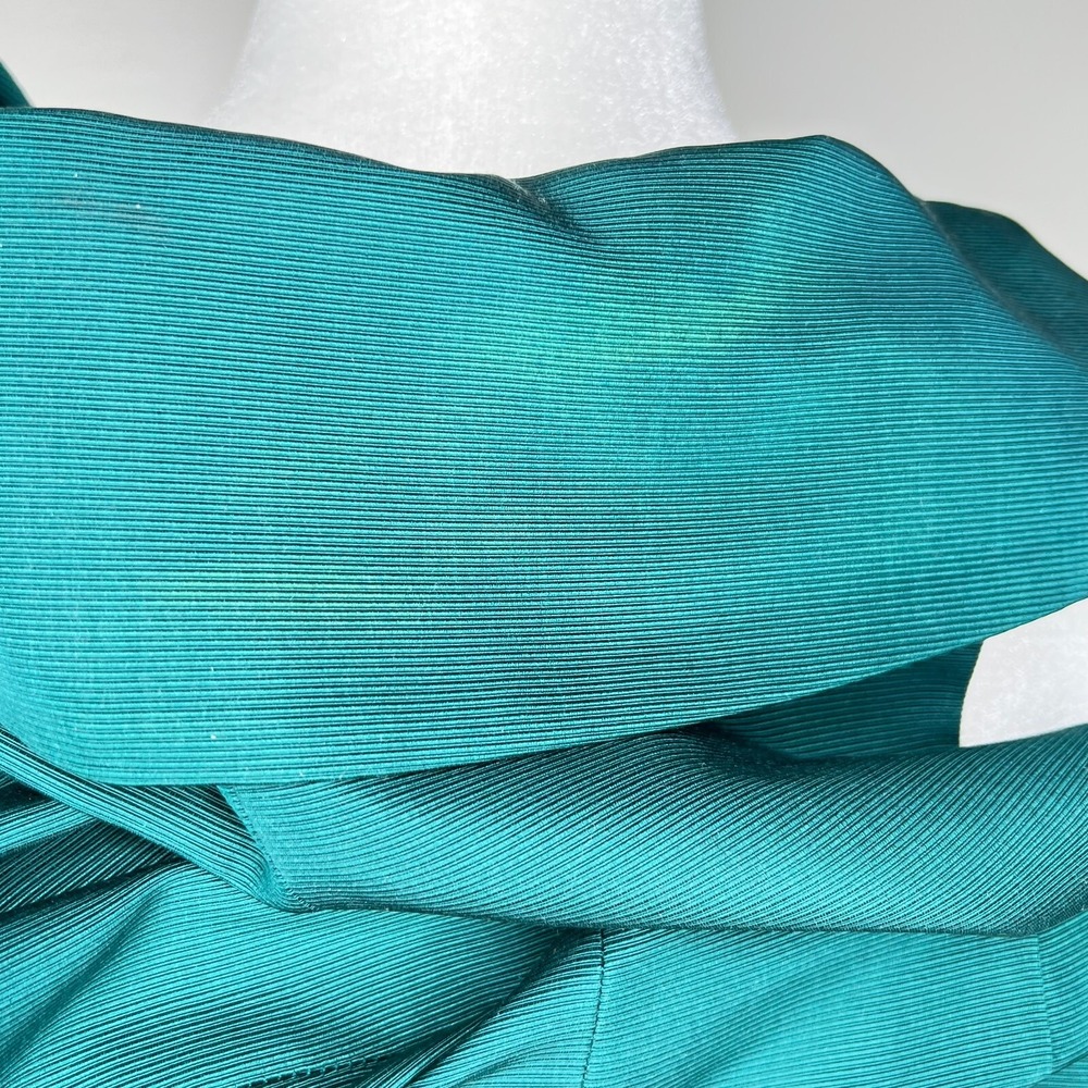 Lela Rose Silk Sheath Dress Womens 6 Teal Green Ribbed Ruffle Portrait Collar - Picture 5 of 11